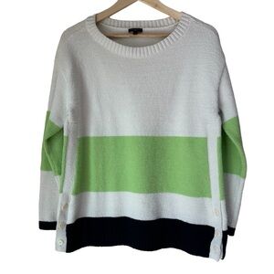 Talbots White, Green, Navy Summer Long Sleeve Sweater, Large Petite